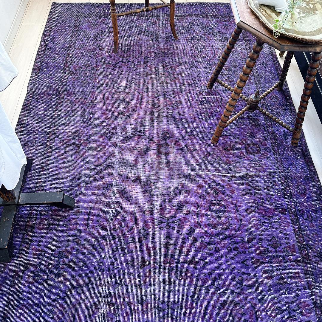 トルコ ヴィンテージラグ A127超大判 バイオレット パープル オーバーダイ