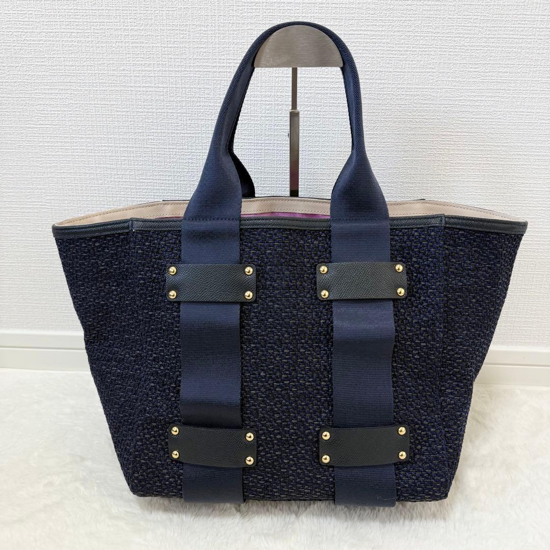 A.D.M.J トートバッグ A4 王冠 編み込み ネイビー 未使用級