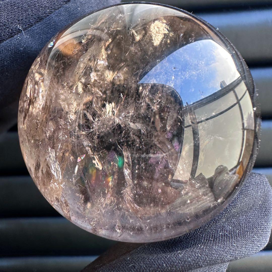 爆アレ❗️ 開運 魔除 ❗️レインボー☆スモーキークォーツ丸玉☆天然石A1529