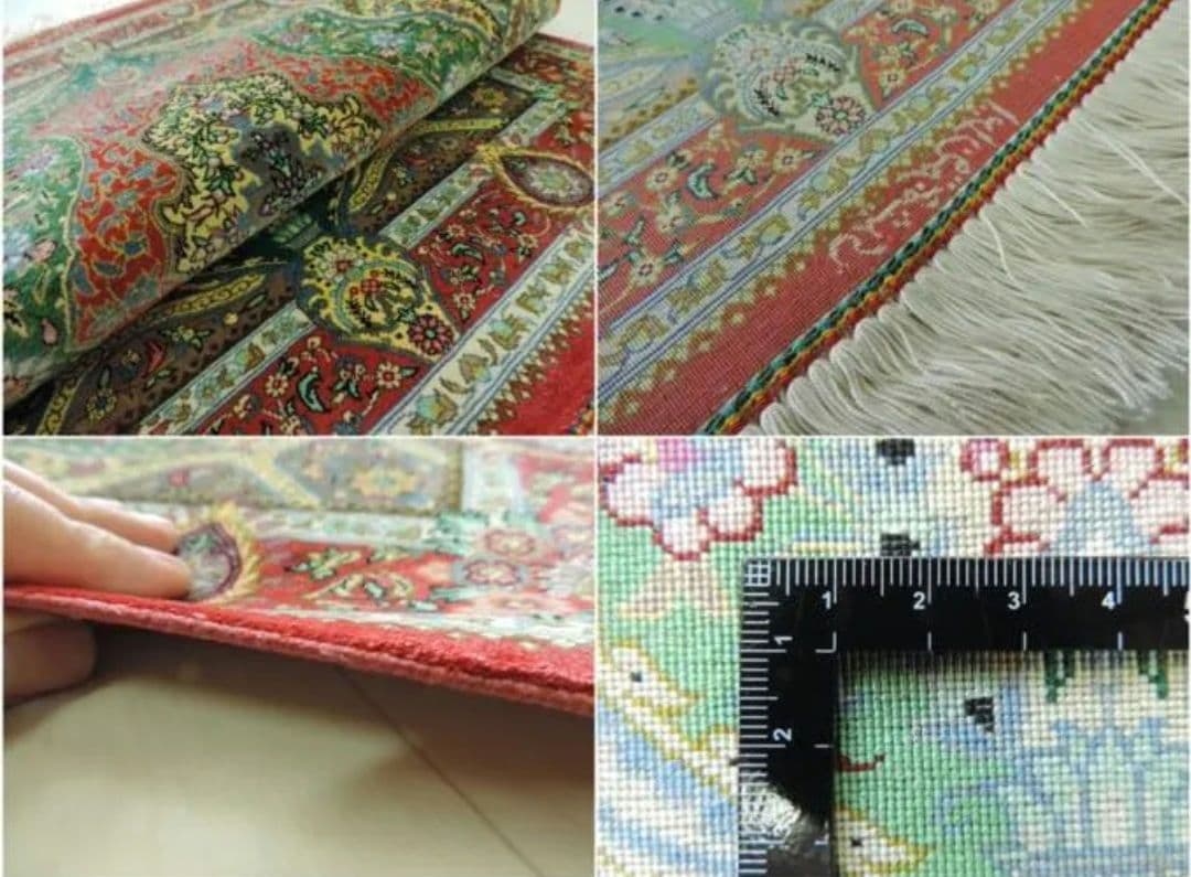 ペルシャ絨毯シルク100％ 手織り高級 クム産 90cm×60cm