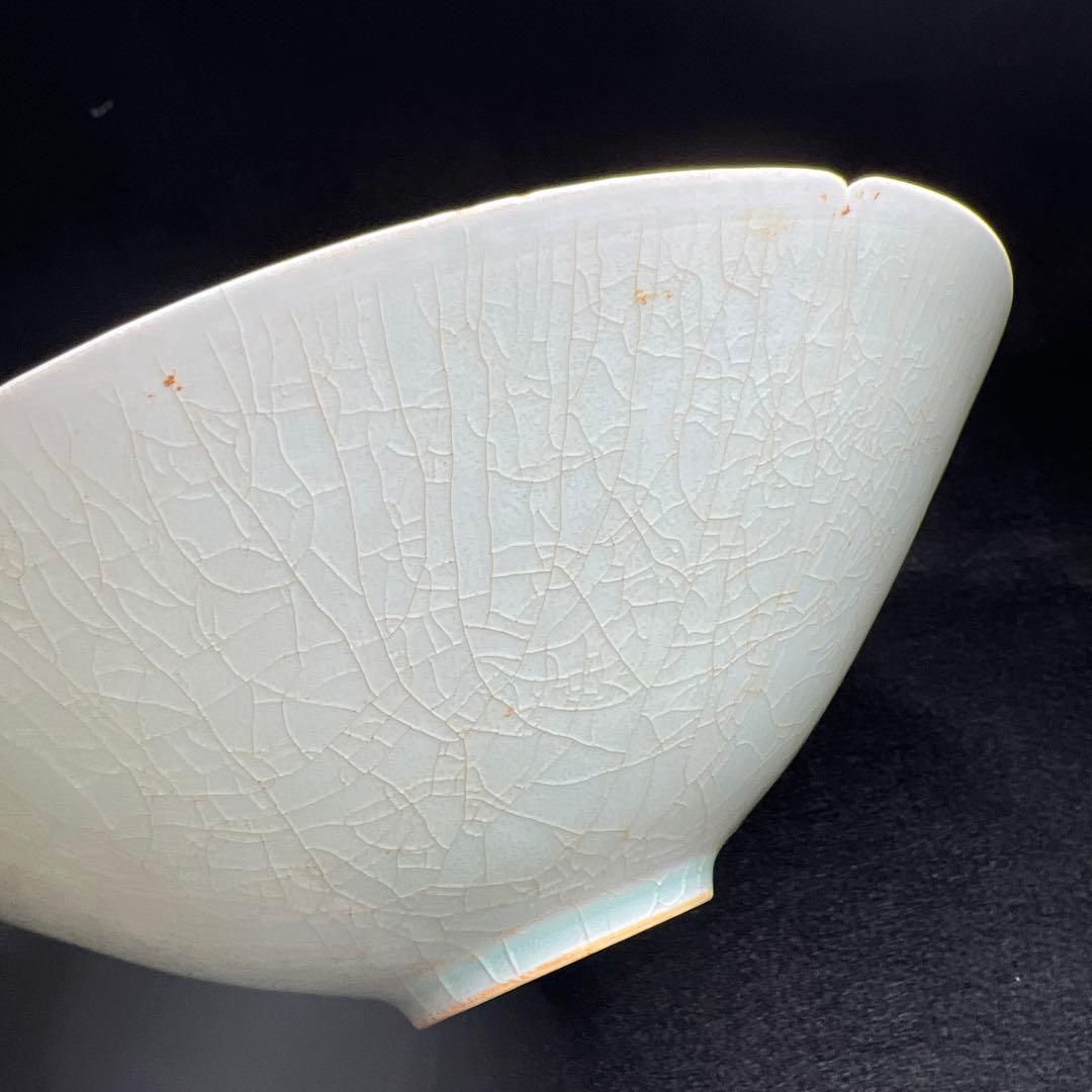 中国宋時代　青影陰刻輪花鉢　木箱付　直径約19.5㎝東Y8-0105☆2Fトヒカ