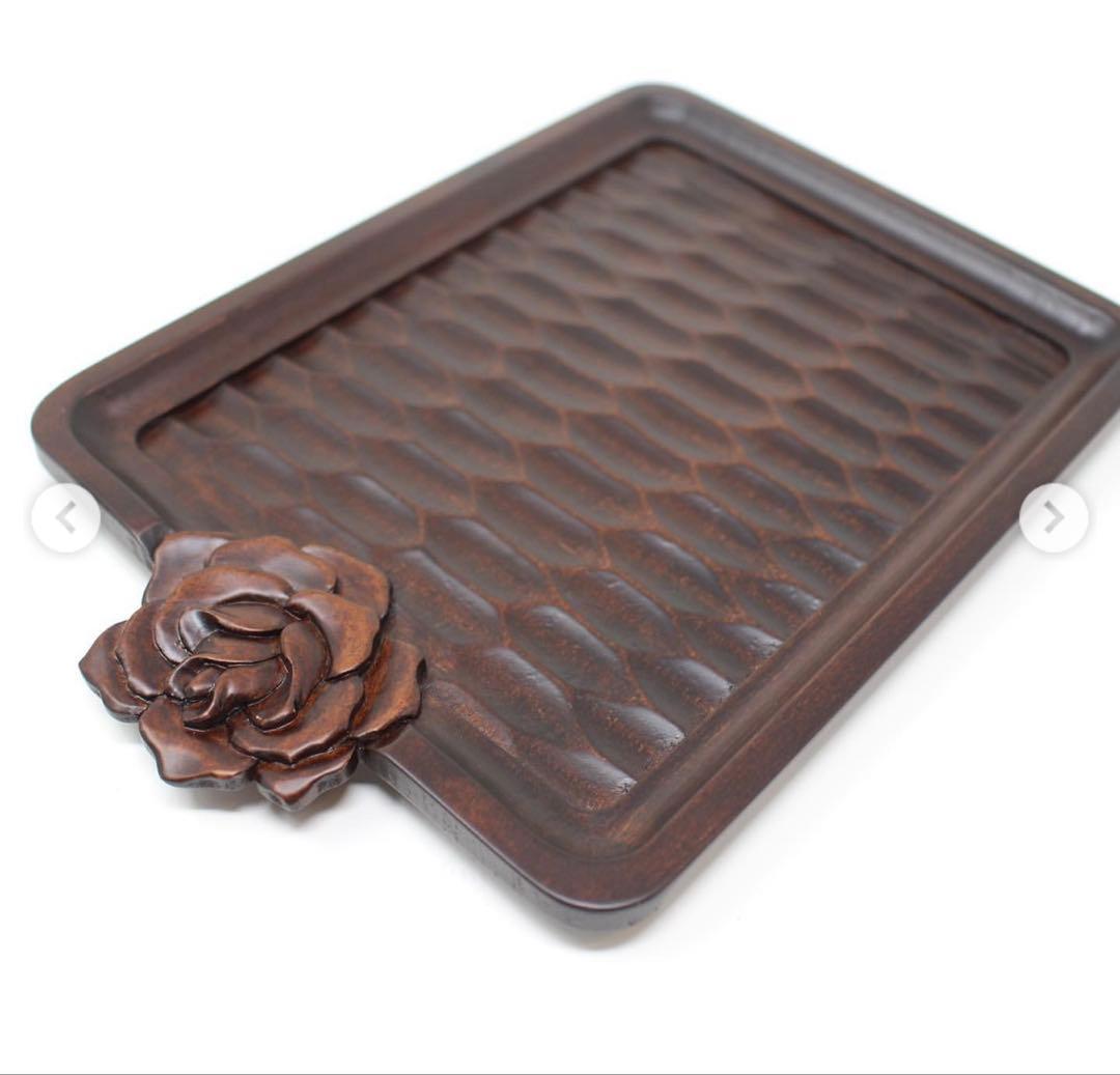 軽井沢彫　桜彫り　銘々皿　菓子皿　角皿　　　　木製トレイ　コースター　２枚セット