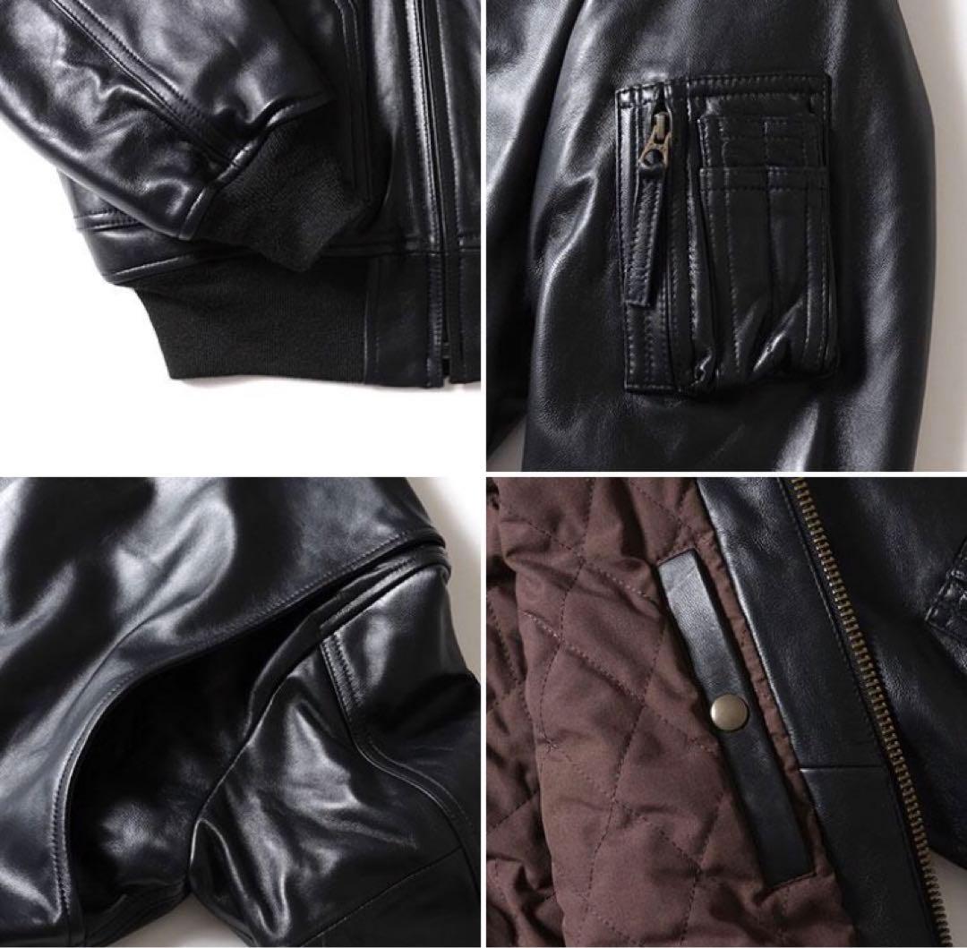 極美品HOUSTONヒューストンCWU45Pフライトジャケット黒シープレザー本革