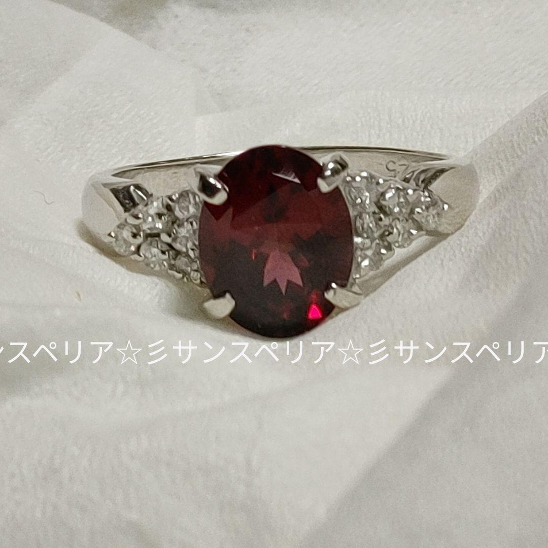 Pt900ロードライトガーネット2.25ctとダイヤモンドのデザインリング ソ付