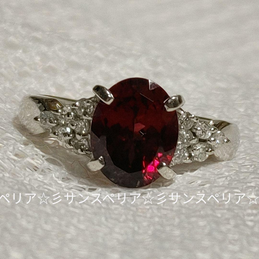 Pt900ロードライトガーネット2.25ctとダイヤモンドのデザインリング ソ付