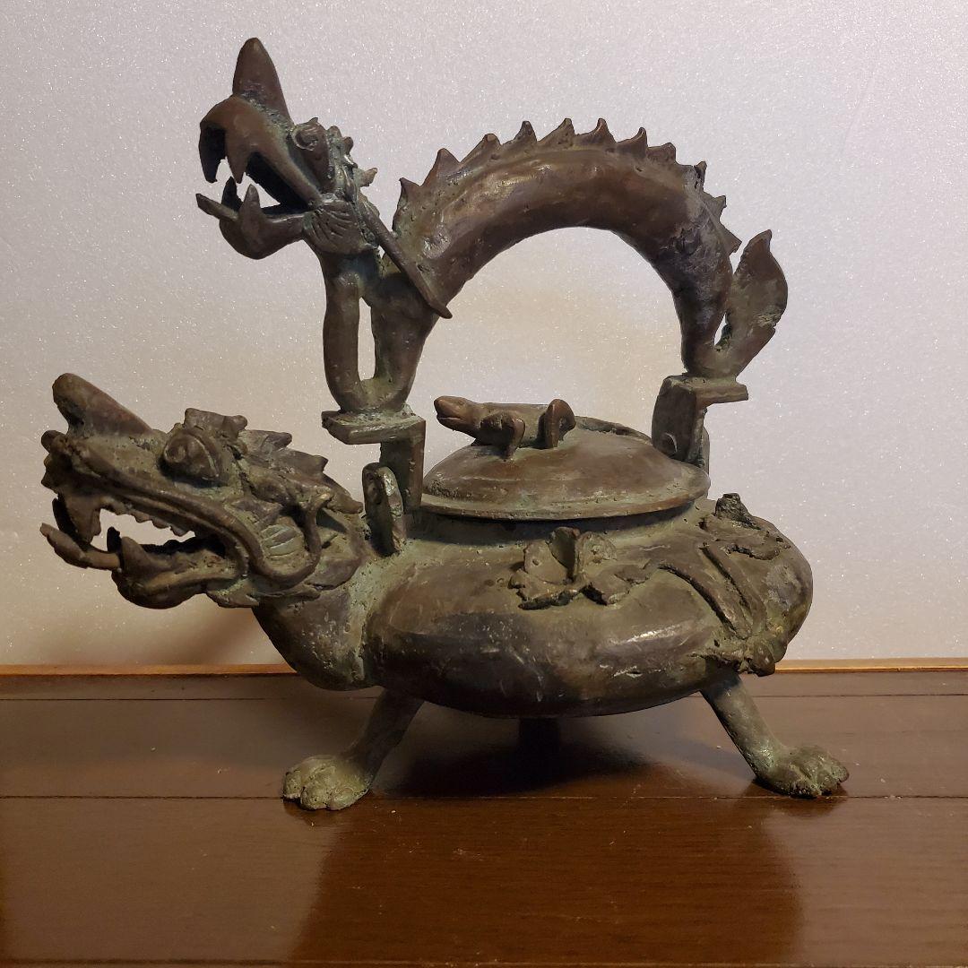 中国古玩　古銅製　双龍頭　香炉　希少品