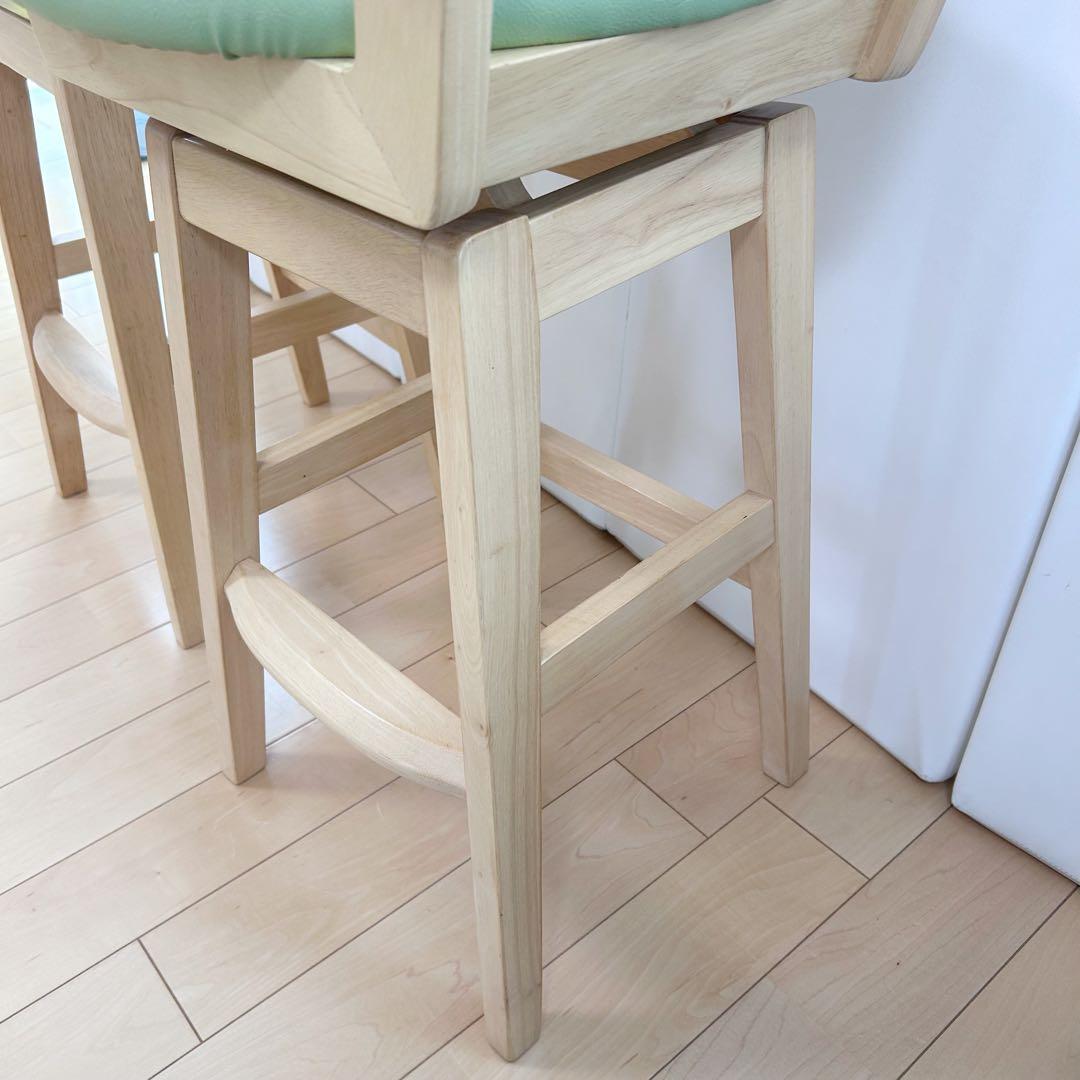 回転式ハイチェア　木製　曲木加工　天然木　無垢材　グリーン