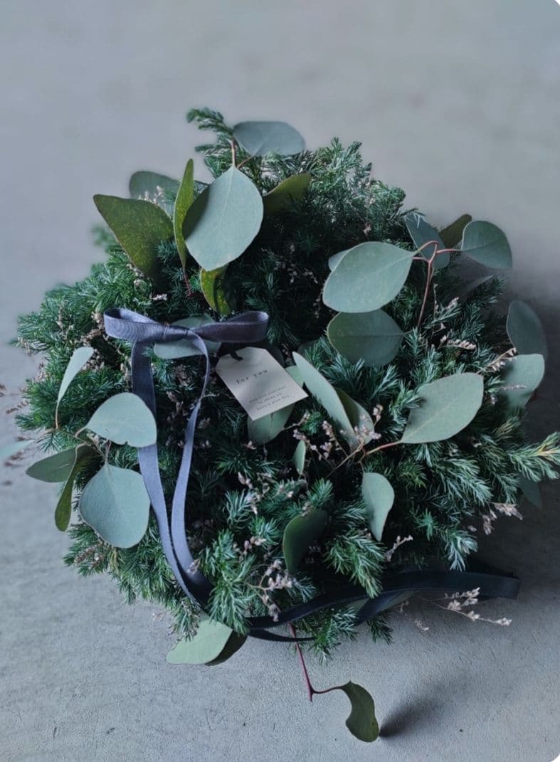 Christmasシーズン/生花ブルーバードとポポラスリース/30cm程/壁掛け