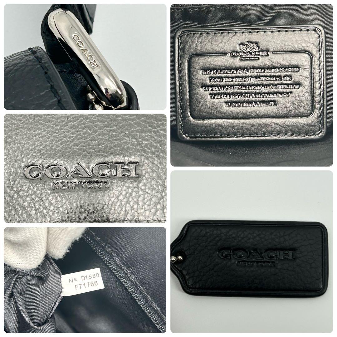 極美品✨コーチ　メッセンジャーバッグ　シグネチャー　型押し　レザー　ブラック