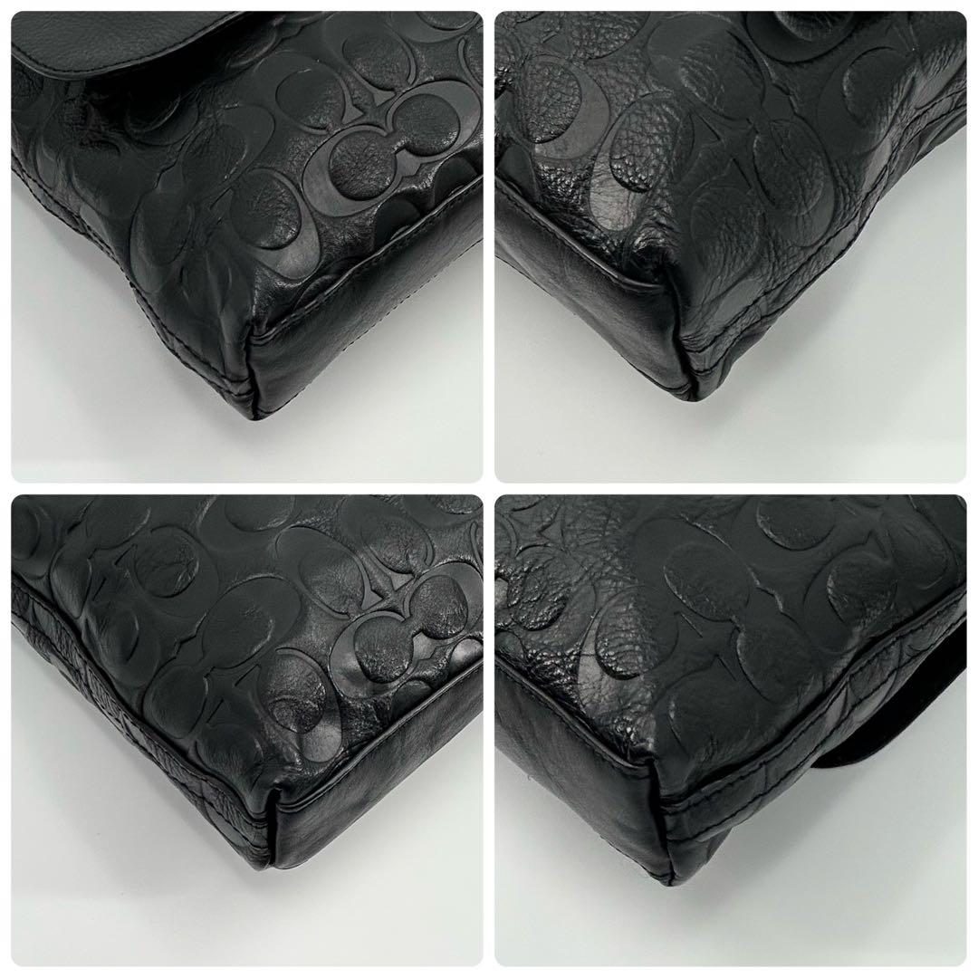 極美品✨コーチ　メッセンジャーバッグ　シグネチャー　型押し　レザー　ブラック