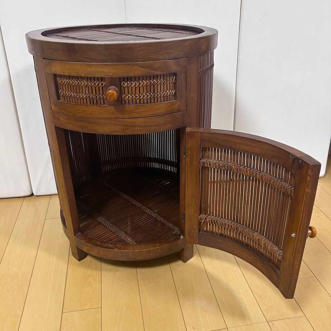 バンブーナイトテーブル　ラタン　サイドボード　希少　円柱　バンブーキャビネット竹