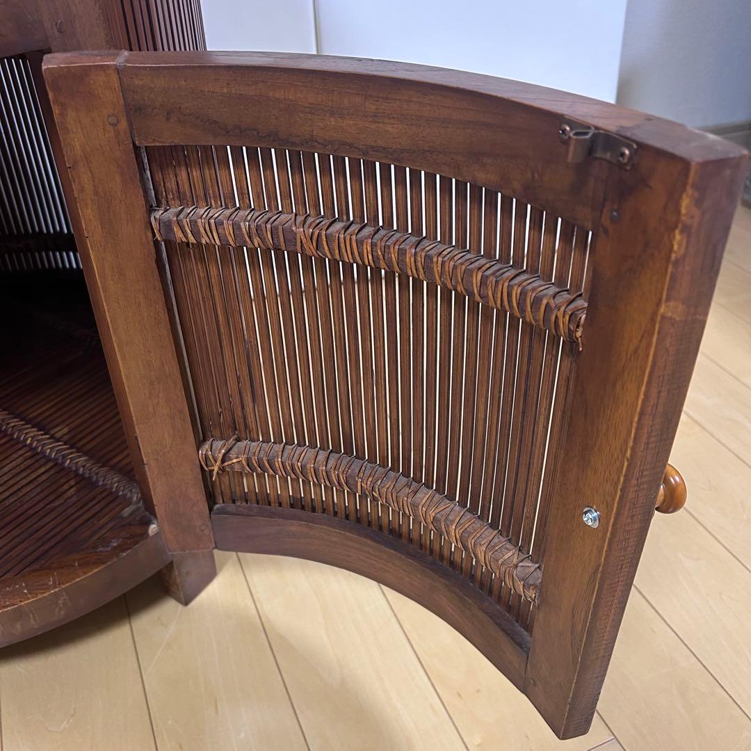 バンブーナイトテーブル　ラタン　サイドボード　希少　円柱　バンブーキャビネット竹