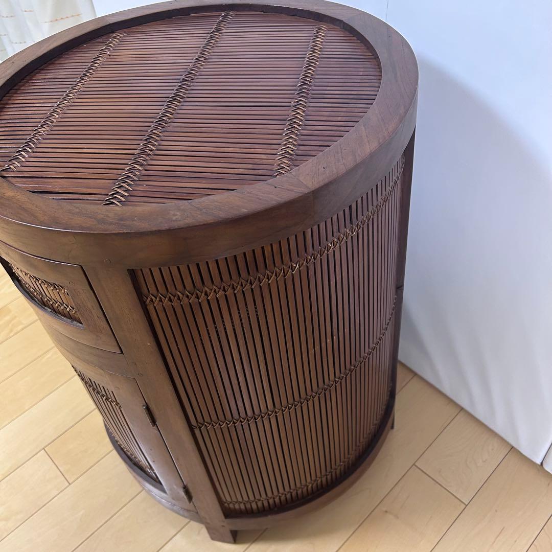 バンブーナイトテーブル　ラタン　サイドボード　希少　円柱　バンブーキャビネット竹