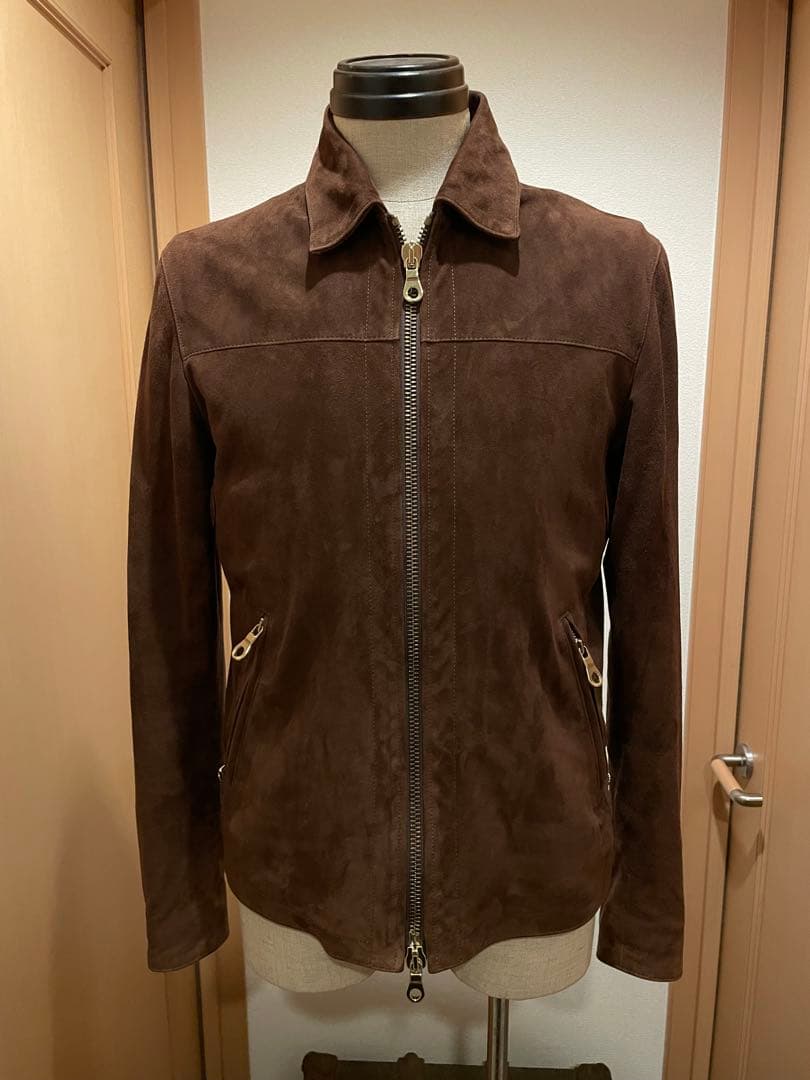 CINQUANTA ブラウン スエード シングルライダースジャケット　46