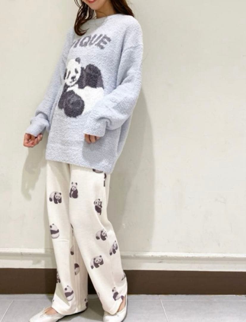 ジェラートピケ　パンダジャガードプルオーバー ＆パンダ柄ロングパンツ　上下セット