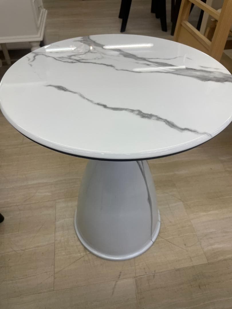 大理石風　サイドテーブル　テーブル　丸　円　テーブル　ホワイト　台　石目　大理石