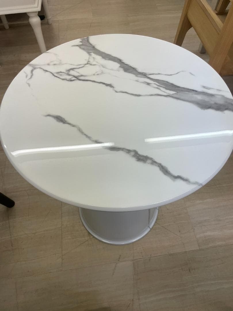 大理石風　サイドテーブル　テーブル　丸　円　テーブル　ホワイト　台　石目　大理石