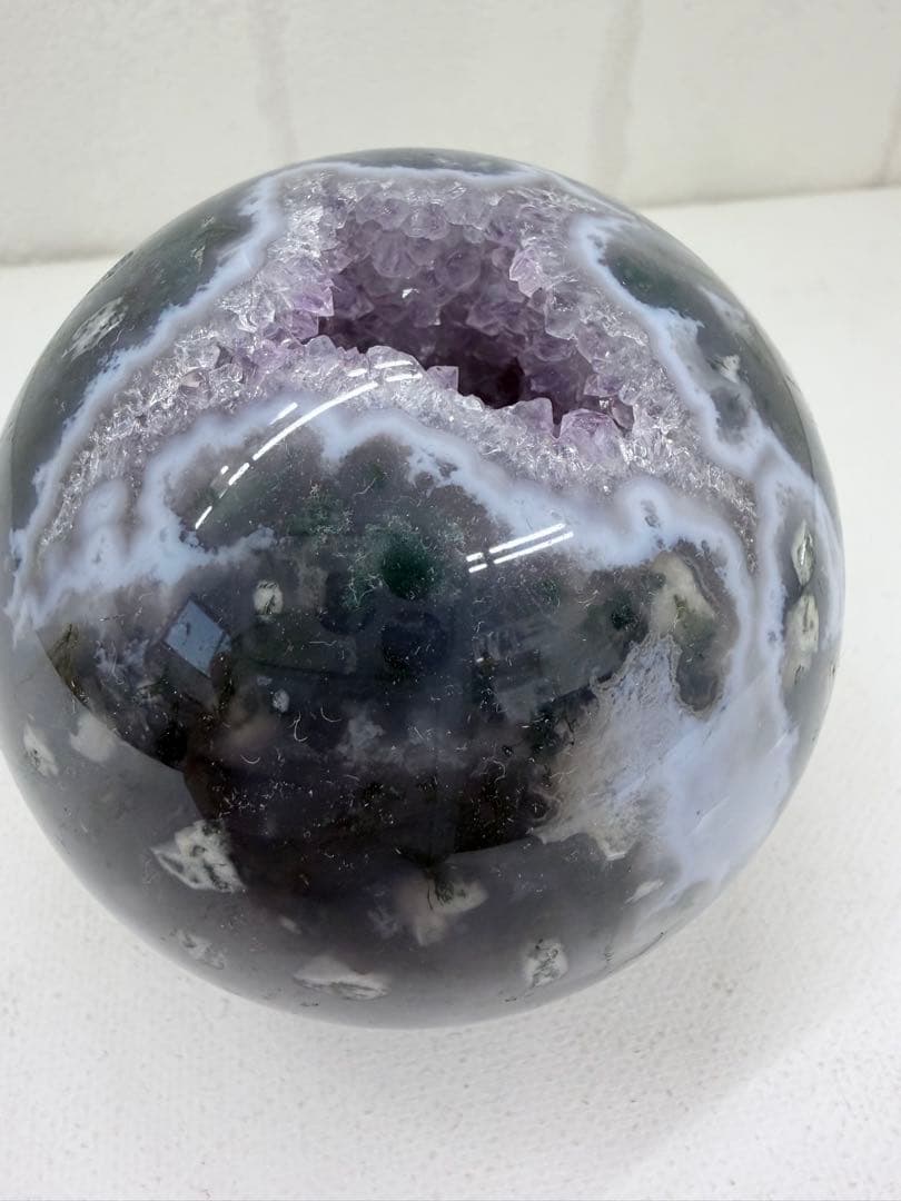 希少　パープルモス　スフィア　王冠スタンド付き☆ 笑口　丸玉　大