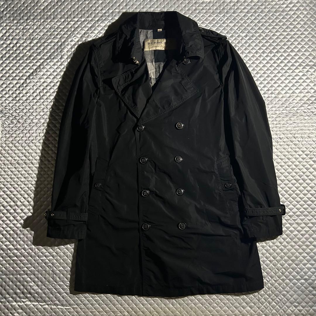 Burberry エステルハーフトレンチコート 黒 ダブル ベルト