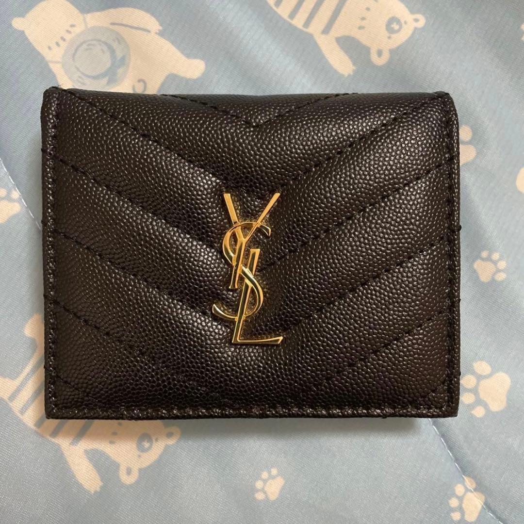 【たーろ】YSL 二つ折り財布 黒 レザー