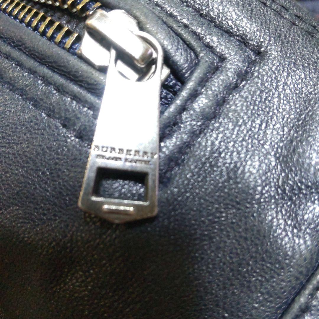 BURBERRYブラックレーベルダークネイビー レザー ライダースジャケット