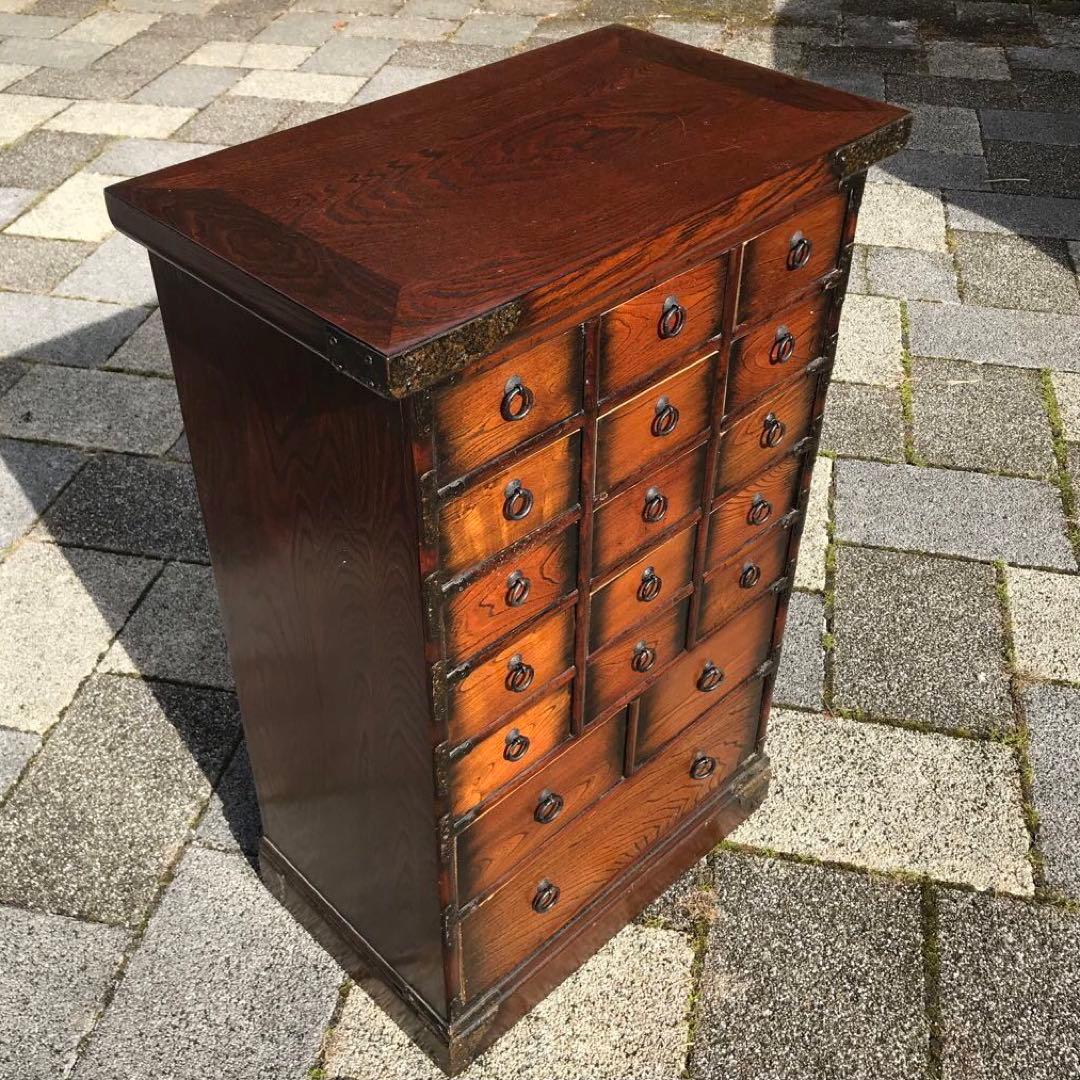 アンティーク日本伝統的な和風木製箪笥 薬箪笥18引き出し