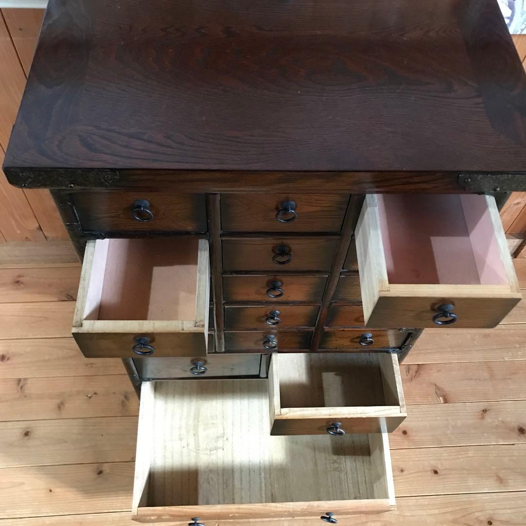 アンティーク日本伝統的な和風木製箪笥 薬箪笥18引き出し