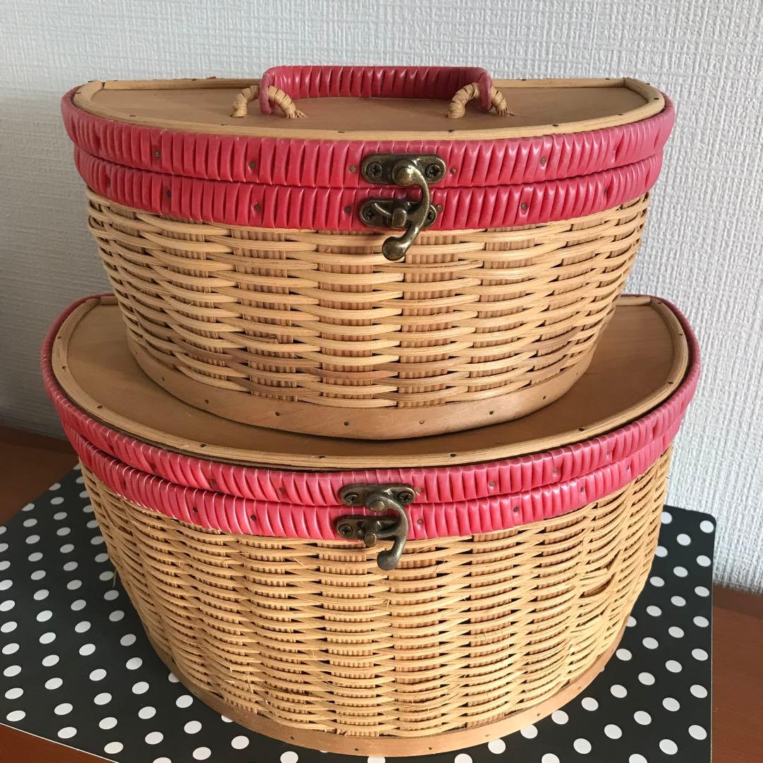 アンティーク　バスケット　かご　大小2個セット
