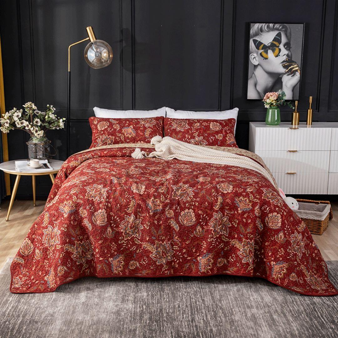 キルトベッドカバー3点セット綿マルチカバー キルティング 835