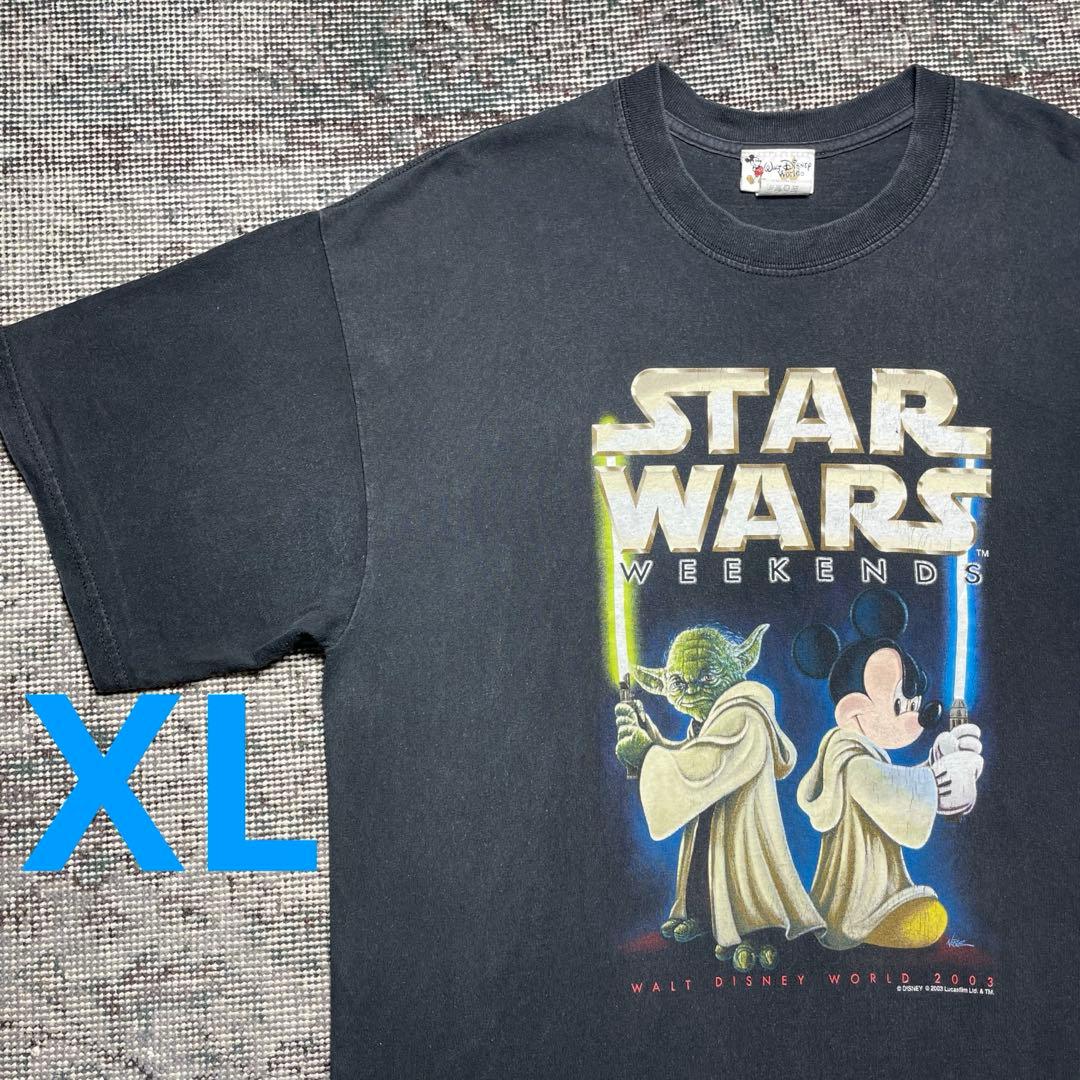 ヴィンテージ　ディズニー　スターウォーズ　00s　ミッキー　ヨーダ　Tシャツ 黒
