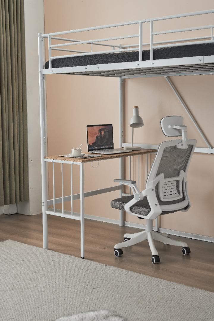 かほく！ロフトベッド パイプベッド シングル 木 収納 北欧風　ホワイト