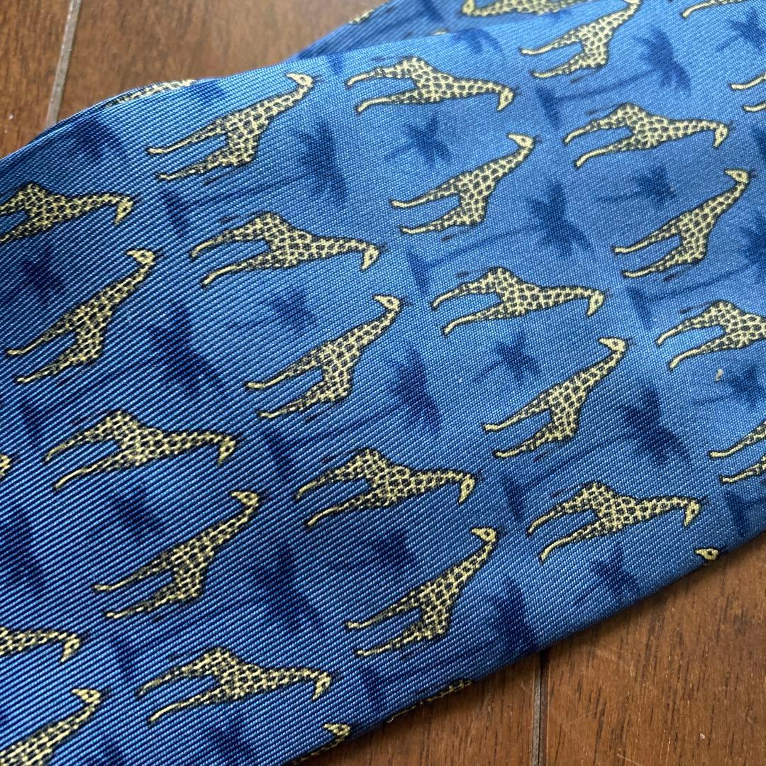 エルメス HERMES ネクタイ キリン シルク ブルー イエロー 青 黄色