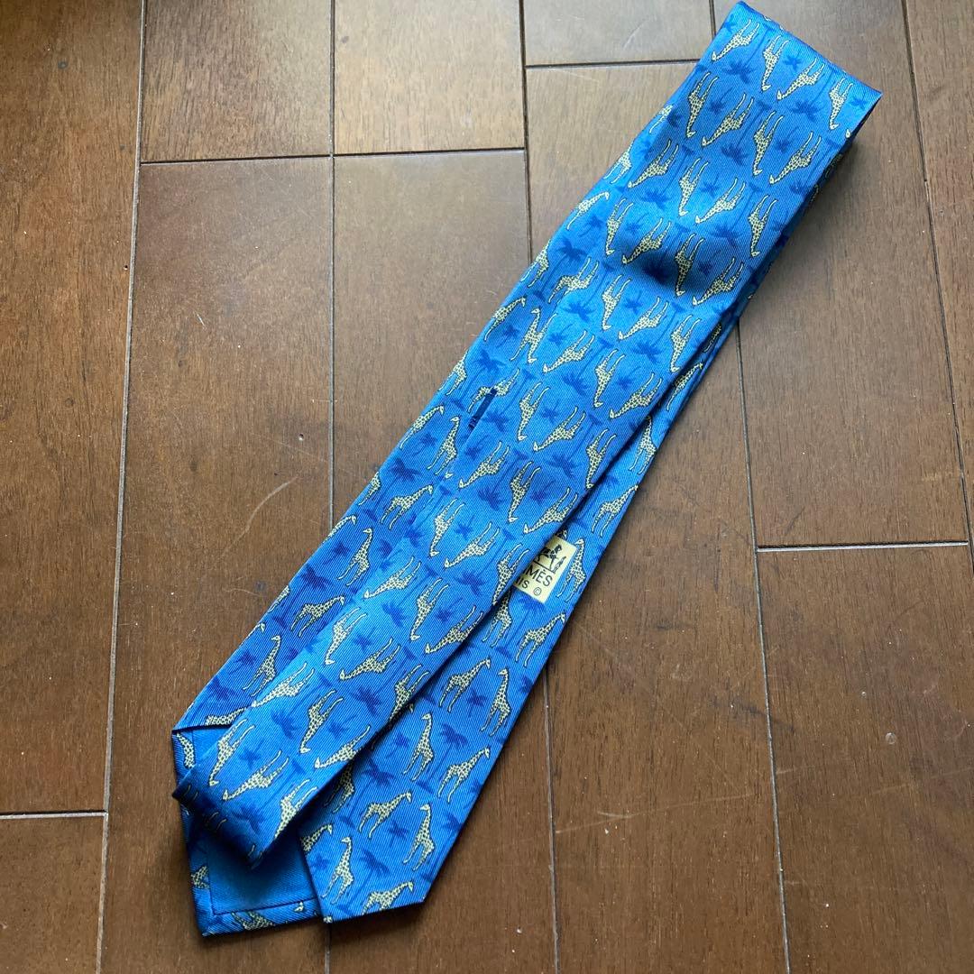 エルメス HERMES ネクタイ キリン シルク ブルー イエロー 青 黄色