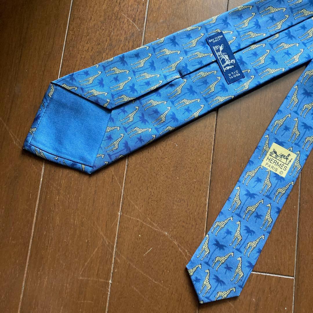 エルメス HERMES ネクタイ キリン シルク ブルー イエロー 青 黄色