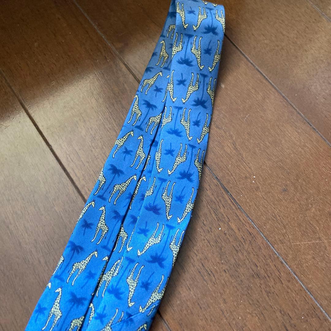 エルメス HERMES ネクタイ キリン シルク ブルー イエロー 青 黄色