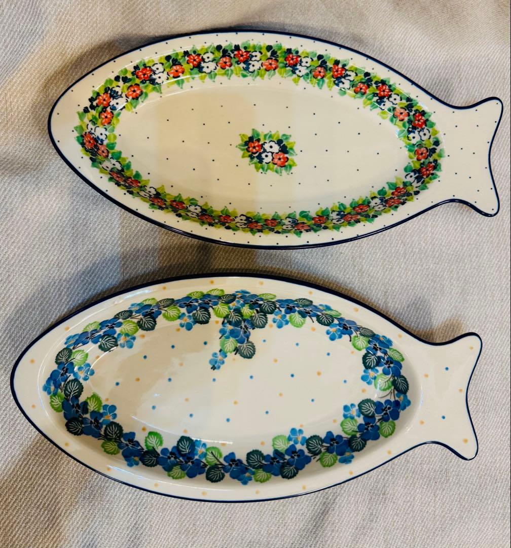 ポーリッシュポタリーお魚プレート2枚セット