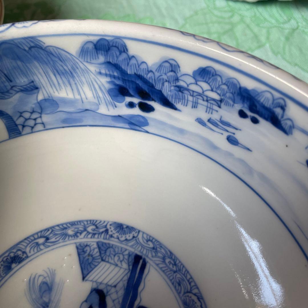 古伊万里　染付　唐子　竹林七賢人図　中深鉢　陶磁器