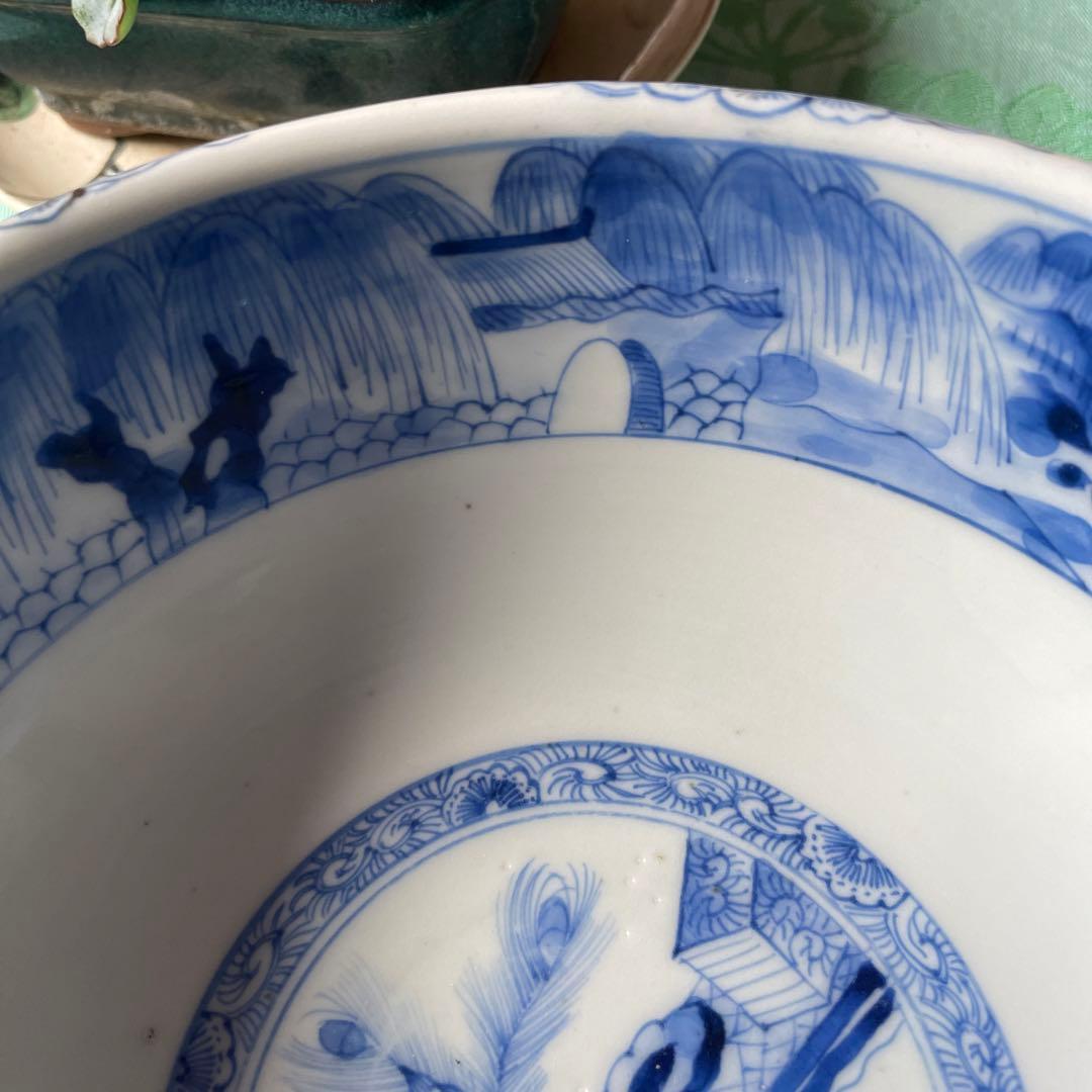 古伊万里　染付　唐子　竹林七賢人図　中深鉢　陶磁器
