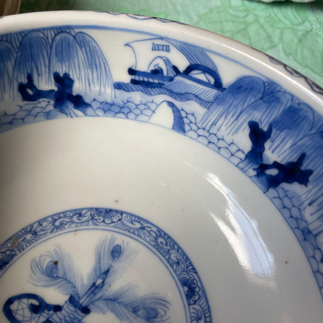 古伊万里　染付　唐子　竹林七賢人図　中深鉢　陶磁器