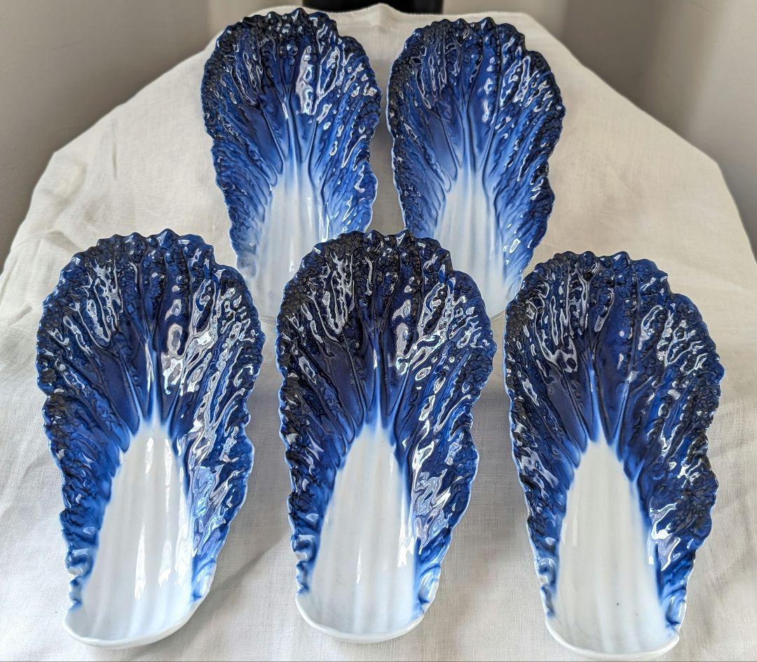 【26日迄】オールド深川製磁　白菜長皿　５客揃　稀少