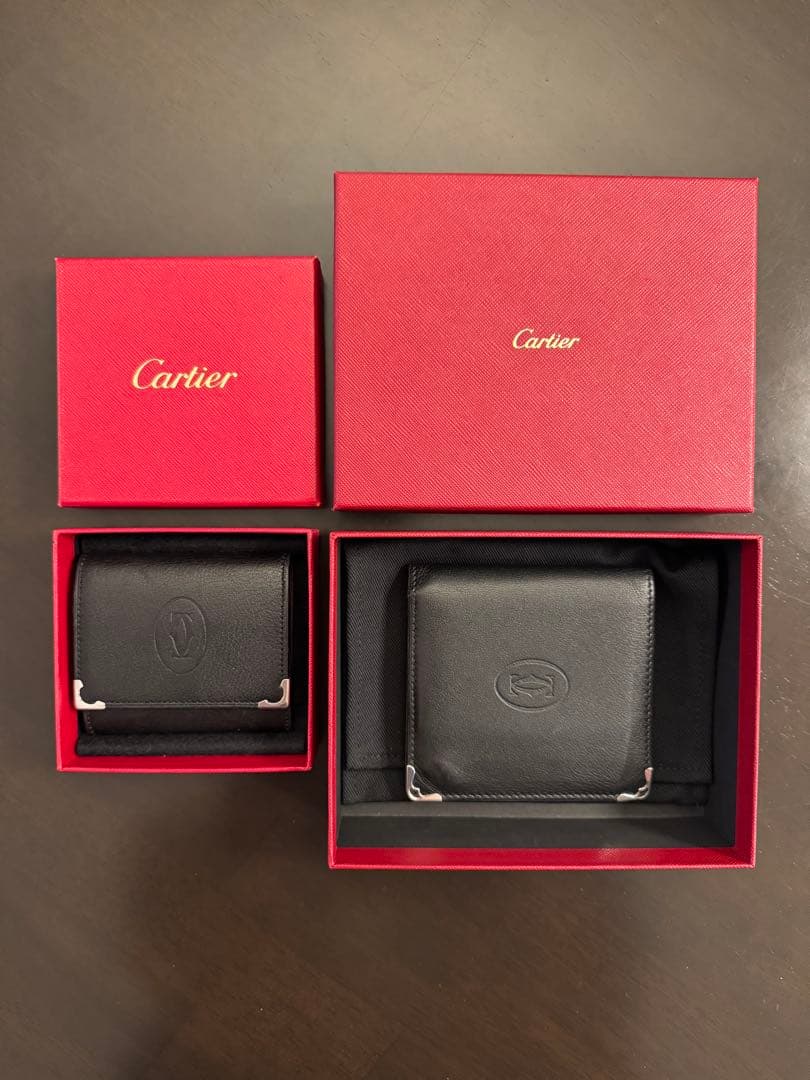 【美品】Cartier 二つ折り財布&ケースセット　ブラック レザー
