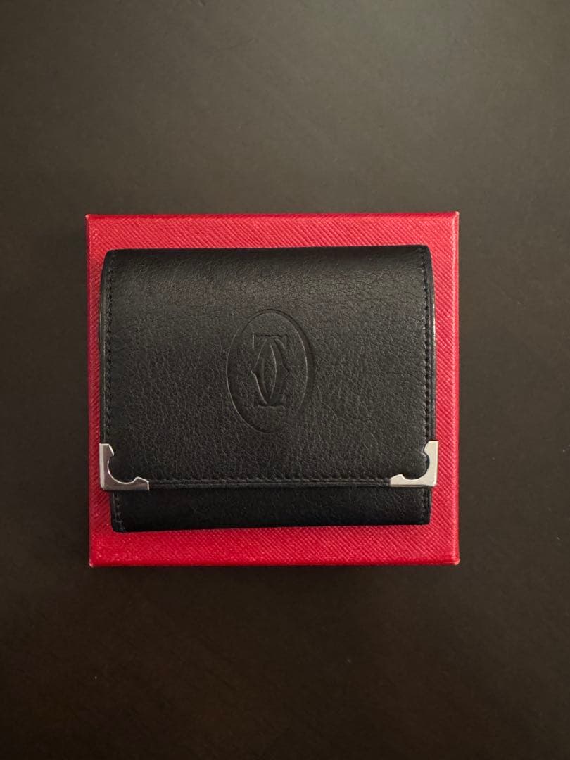 【美品】Cartier 二つ折り財布&ケースセット　ブラック レザー