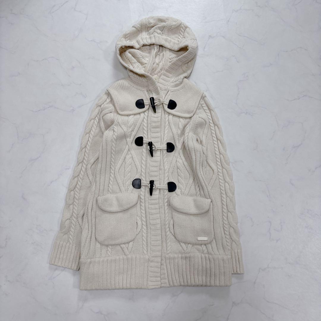 バーバリーブルーレーベル　ダッフルニット　トグル　フード　ケーブルニット　38