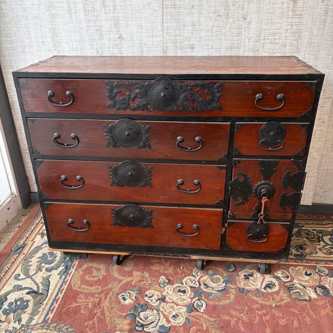 昭和レトロ 古家具 大型 仙台箪笥 4段9杯 引き出し箪笥 和箪笥 ビンテージ