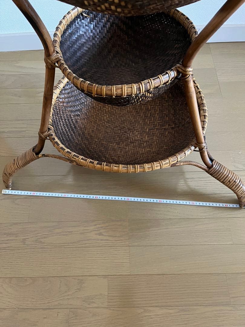 ラタン　アジアン　カゴ　3段