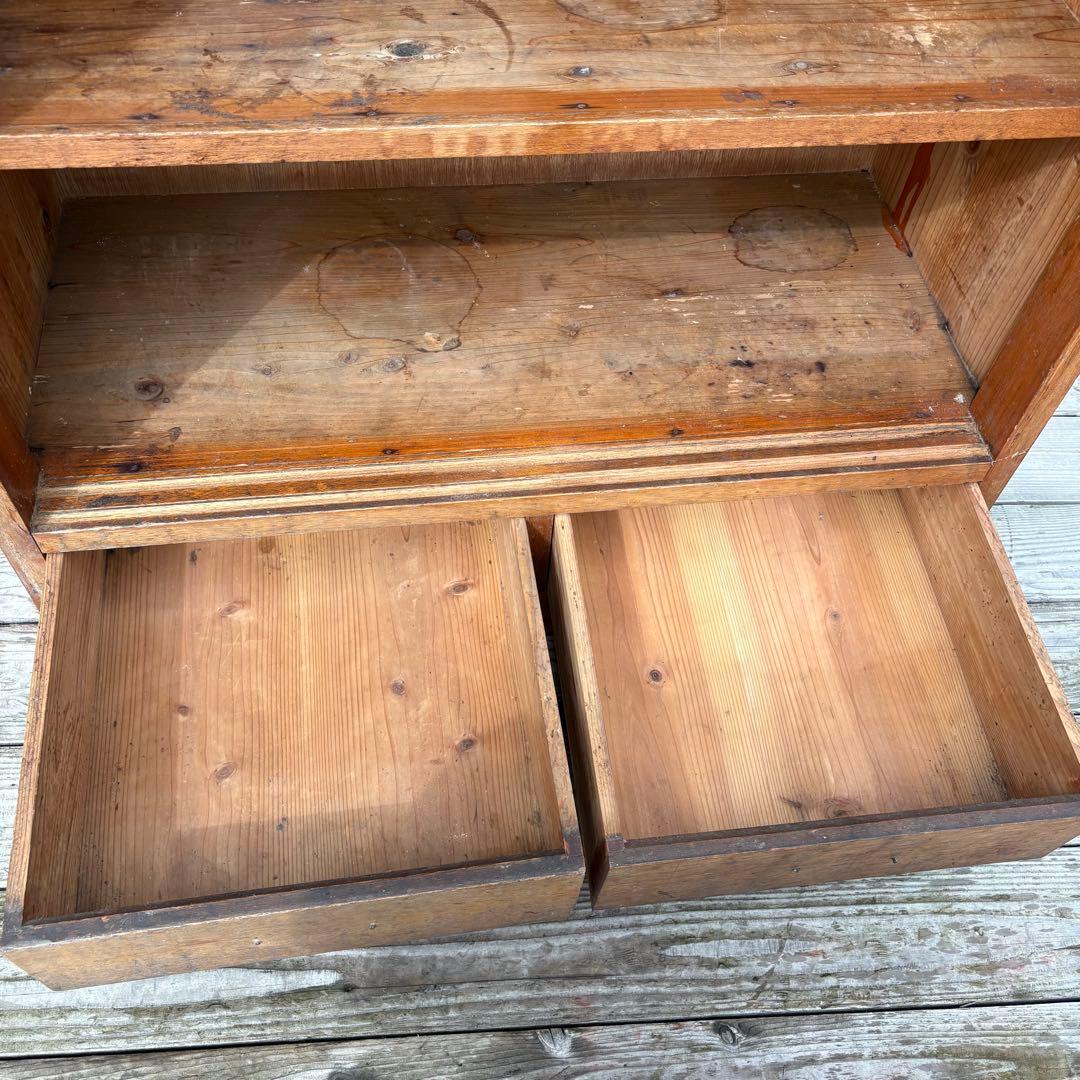 昭和レトロ 古家具 モザイクガラス戸 木製キャビネット 食器棚 サイドボード