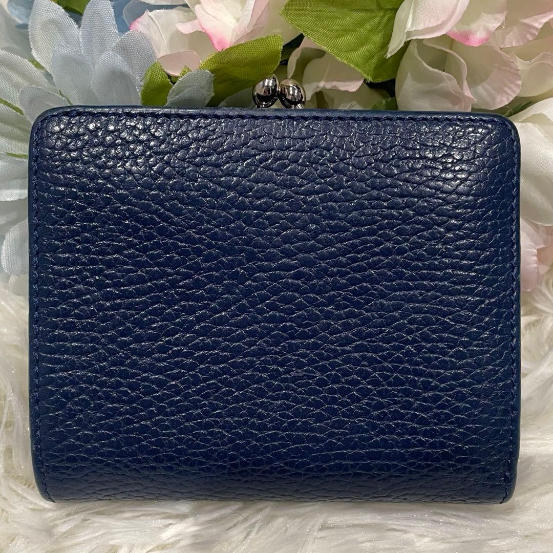 美品 ヴィヴィアンウエストウッド 二つ折り財布 シボ革 がま口 ネイビー 箱付き