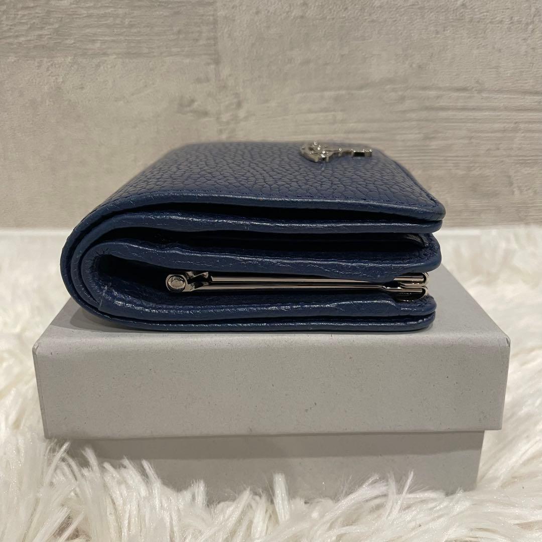 美品 ヴィヴィアンウエストウッド 二つ折り財布 シボ革 がま口 ネイビー 箱付き
