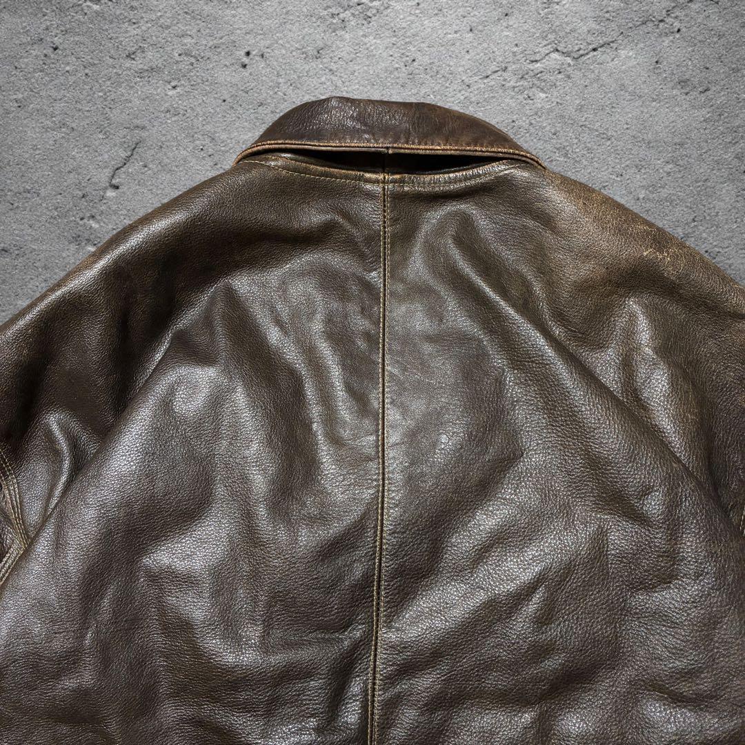 雰囲気◎レザードリズラーブラウンXLジップアップ短丈エイジングシングルライダース