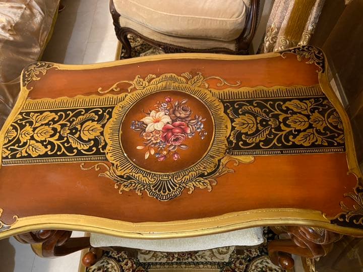 ロココ　テーブル　薔薇　マルチ　アンティーク　ゴールド　ブラック　高級感